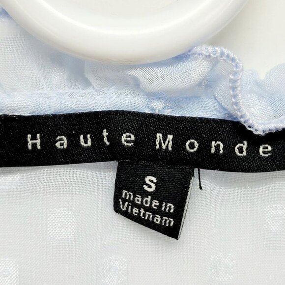 Blue Haute Monde Womens Polka Dot  Blouse Smocked Waist Long Sleeves SIZE S - Picture 3 of 8